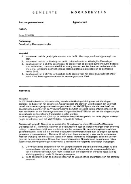 Ontwikkeling Mensinge-complex - Bestuur Noordenveld - Gemeente ...