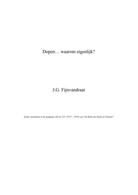 Dopen… waarom eigenlijk? J.G. Fijnvandraat - Bode des Heils