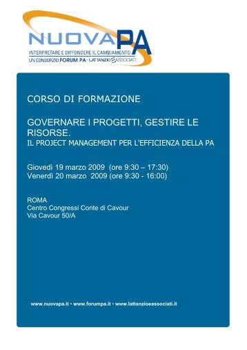 CORSO DI FORMAZIONE GOVERNARE I PROGETTI, GESTIRE LE RISORSE ...