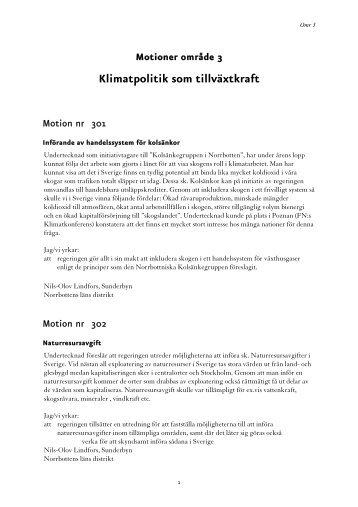 Motioner område 3 Klimatpolitik som tillväxtkraft - Centerpartiet