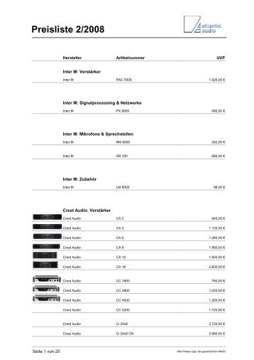 Preisliste 2/2008 - Atlantic Audio