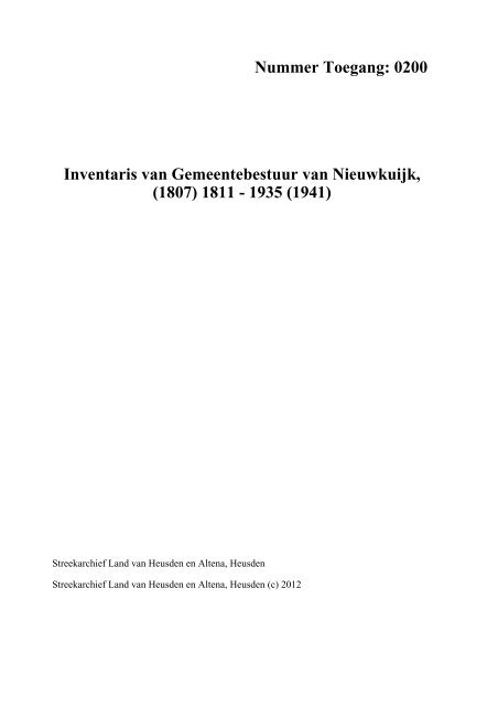0200 Inventaris van Gemeentebestuur van Nieuwkuijk