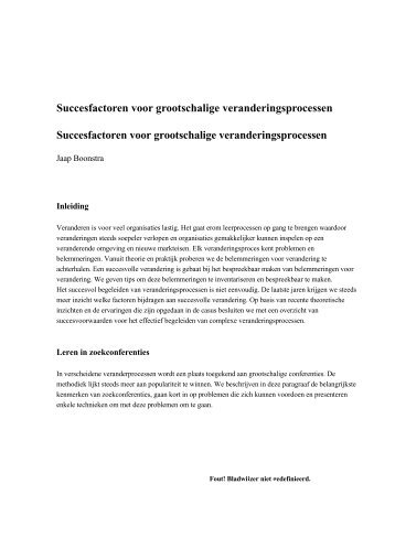 Succesfactoren voor grootschalige ... - Jaap Boonstra