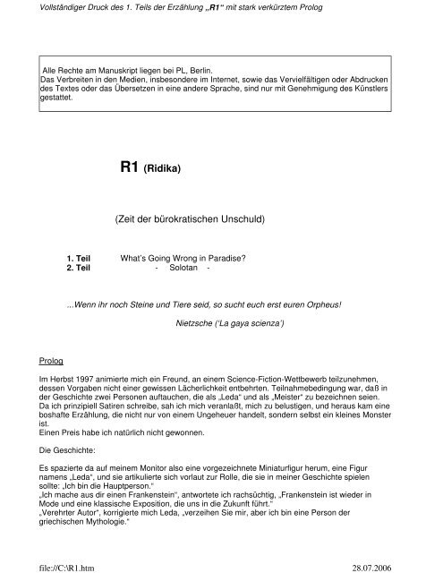 R1 (Ridika) (Zeit der bürokratischen Unschuld) - Kulturserver-Berlin