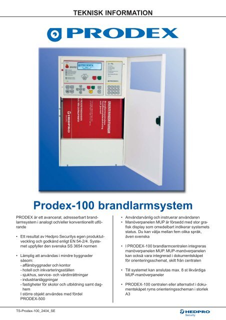 Prodex-100 brandlarmsystem - Hedengren Security