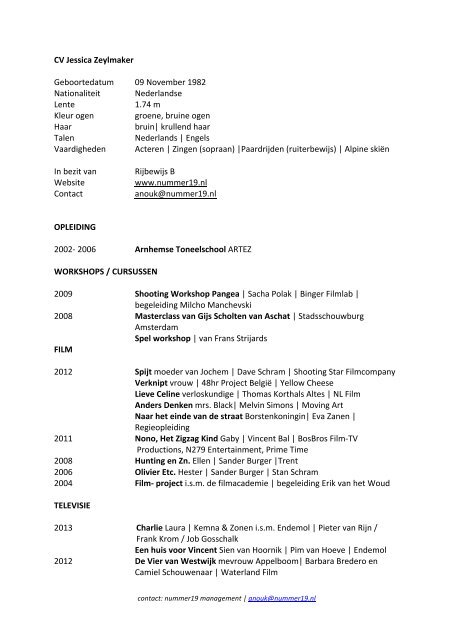 CV Jessica Zeylmaker Geboortedatum 09 November ... - nummer19