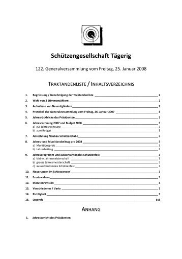 Protokoll Generalversammlung 2008 - Schützengesellschaft Tägerig