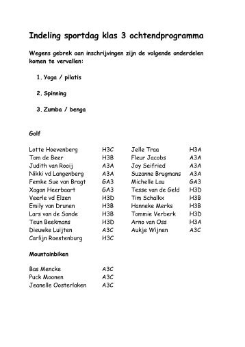 Indeling sportdag klas 3 ochtendprogramma