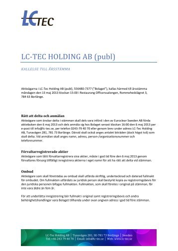 LC-TEC HOLDING AB (publ)
