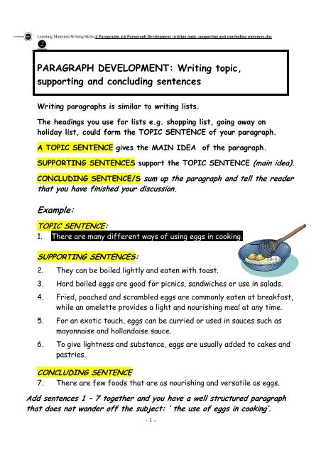 PARAGRAPH DEVELOPMENT: Writing topic ... - City Lit Moodle