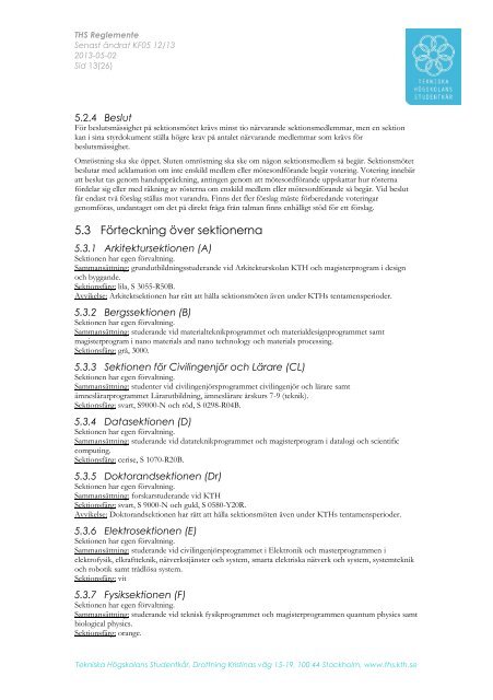 THS Reglemente, reviderat KF5 12/13 - Tekniska Högskolans ...