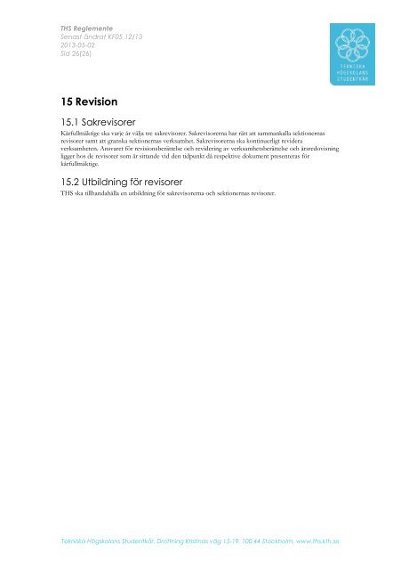 THS Reglemente, reviderat KF5 12/13 - Tekniska Högskolans ...