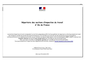 Sections d'inspection d'Ile de France - Direccte