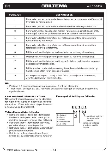 CR-101 OBDII felkODsläsaRe feIlkODeleseR ... - Biltema