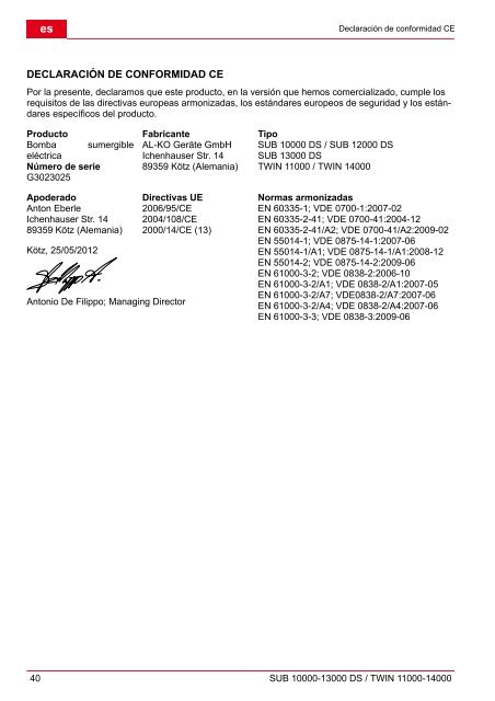 SUB 10000-13000 DS / TWIN 11000-14000 - AL-KO Garten + Hobby