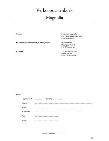 Verkoopslastenboek Magnolia - Immo L'Atelier