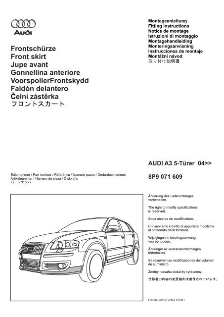 01403638 Audi Votex A3 5 Turer Frontschurze 8p9 071 609