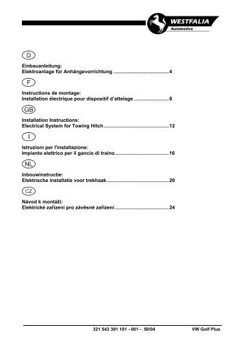 Einbauanleitung: Elektroanlage für Anhängevorrichtung ...