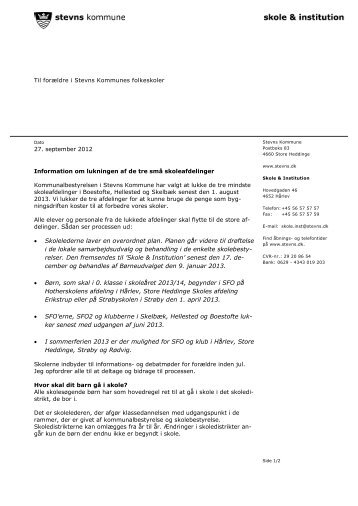 Brev til forældre med børn i Stevns Kommunes ... - Strøbyskolen