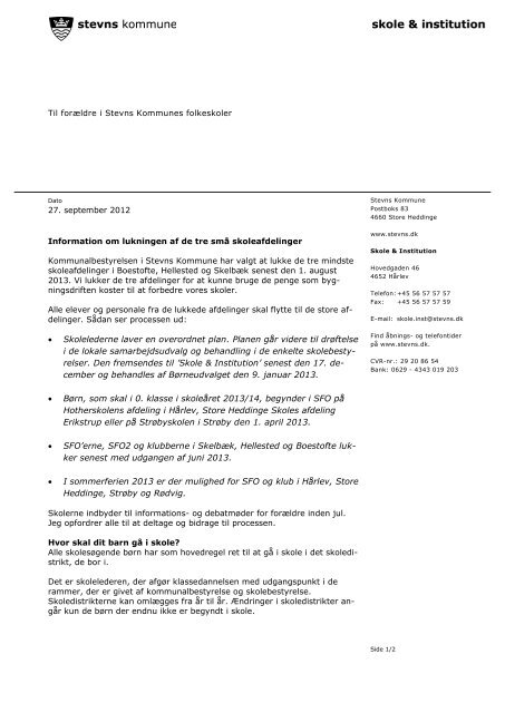 Brev til forældre med børn i Stevns Kommunes ... - Strøbyskolen