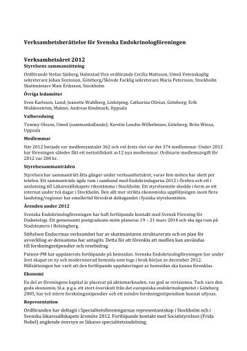 Verksamhetsberättelse 2012 - Svenska Endokrinologföreningen