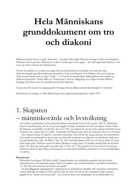 Grunddokument om tro och diakoni - Hela Människan