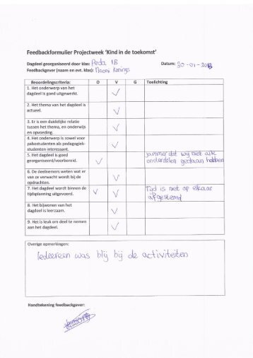 Feedbackformulier Projectweek 'Kind in de toekomst' - Portfolio