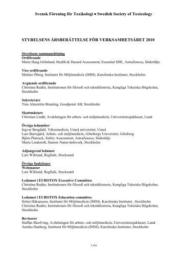 Versamhetsberättelse för 2010 (pdf) - Svensk Förening för Toxikologi