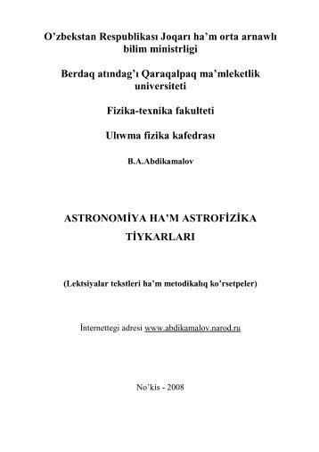 O'zbekstan Respublikası Joqarı ha'm orta arnawlı bilim ministrligi ...