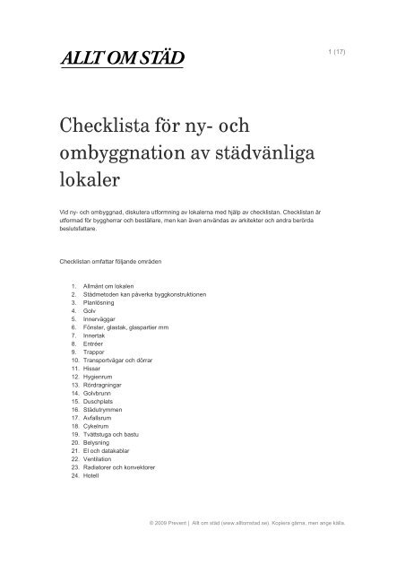 Checklista för ny- och ombyggnation av städvänliga ... - Allt om städ