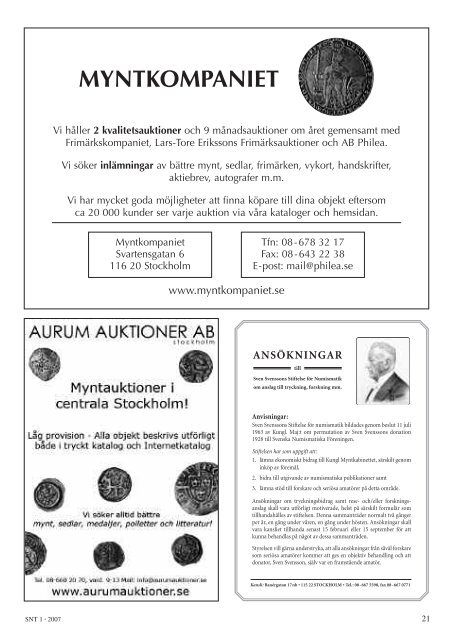 FEBRUARI 1 • 2007 - Svenska Numismatiska Föreningen