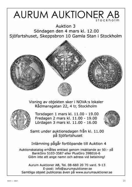 FEBRUARI 1 • 2007 - Svenska Numismatiska Föreningen