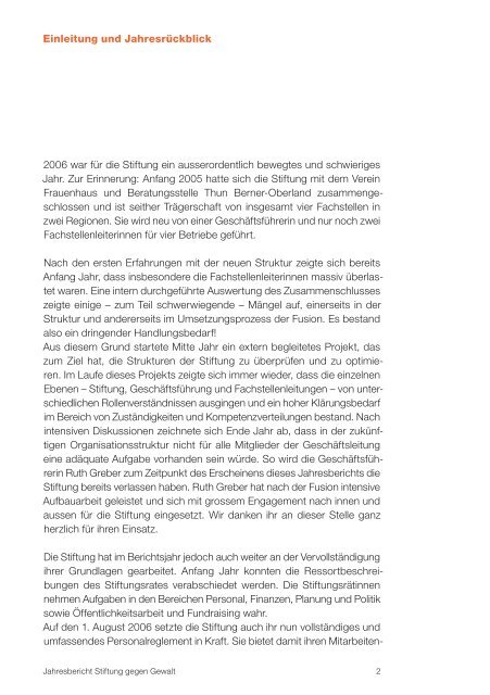 Jahresbericht 2006 - Stiftung gegen Gewalt