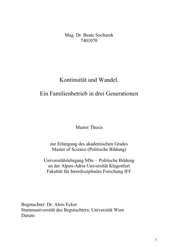 Kontuinität und Wandel. Ein Familienbetrieb in drei Generationen