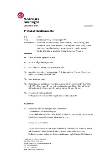 Protokoll Sektionsmöte - Medicinska Föreningen