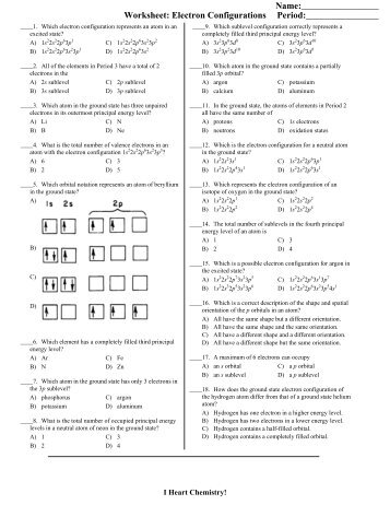 Chemistry 1020 Electron configurations worksheet Write the full