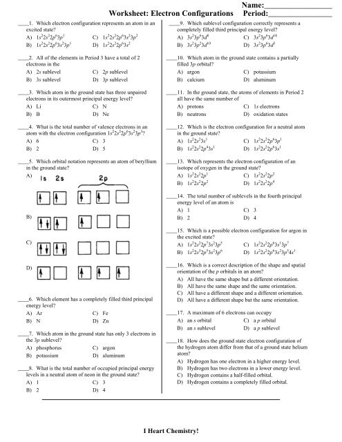 Worksheet: Electron Configurations