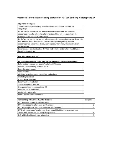 Voorbeeld informatievoorziening Bestuurder- RvT van ... - NVTK