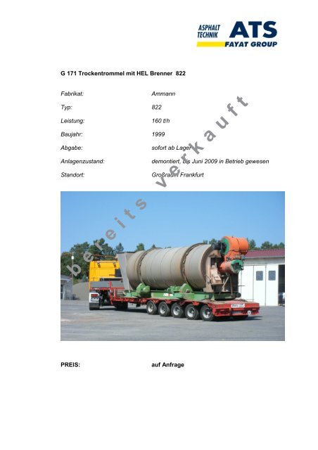 Datenblatt G 171 Trockentrommel mit HEL Brenner 822