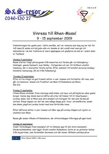 Vinresa till Rhen-Mosel - S & S - resor