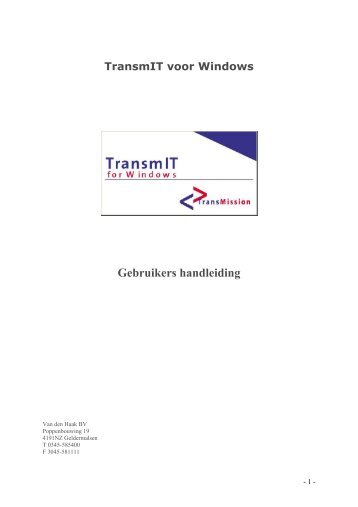 Handleiding TransmIT voor Windows - Van den Haak TransMission