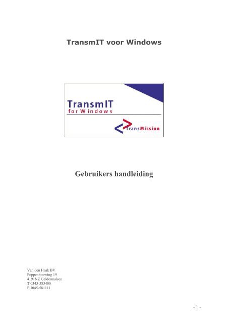 Handleiding TransmIT voor Windows - Van den Haak TransMission