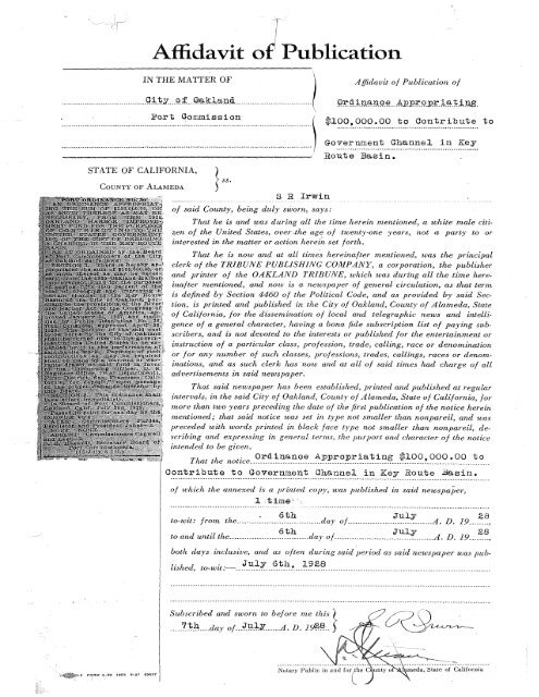 Affidavit of Publication - Port of Oakland