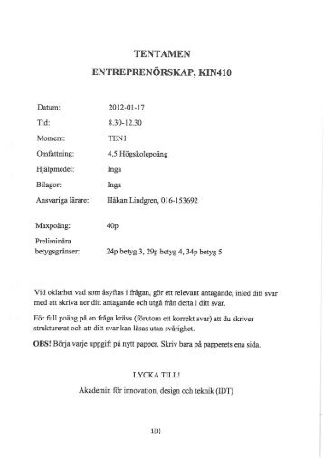 TENTAMEN ENTREPRENÖRSKAP, K1N410