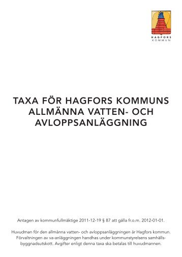 taxa för hagfors kommuns allmänna vatten- och avloppsanläggning