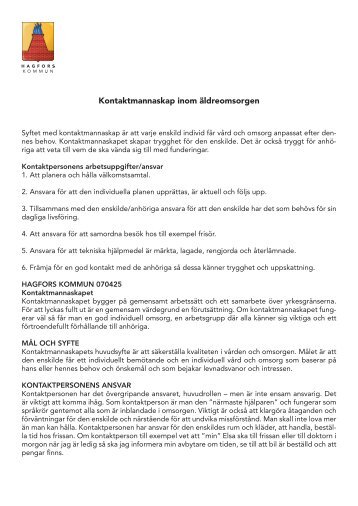 Uppdragsbeskrivning för kontaktperson inom äldreomsorgen - Hagfors