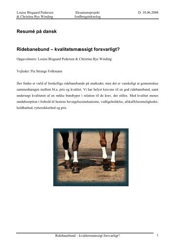 Resumé på dansk Ridebanebund – kvalitetsmæssigt forsvarligt?