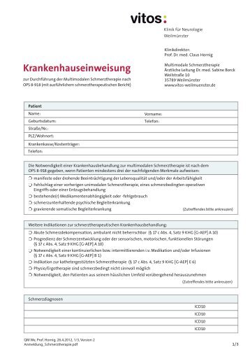 Krankenhauseinweisung - Vitos Weilmünster