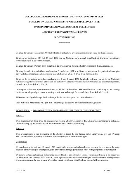 CAO 42 van 2 juni 1987 - Nationale Arbeidsraad