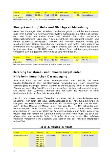 2. Halbjahr 2005., Stand 19. Mai 2005 - EVK Mettmann